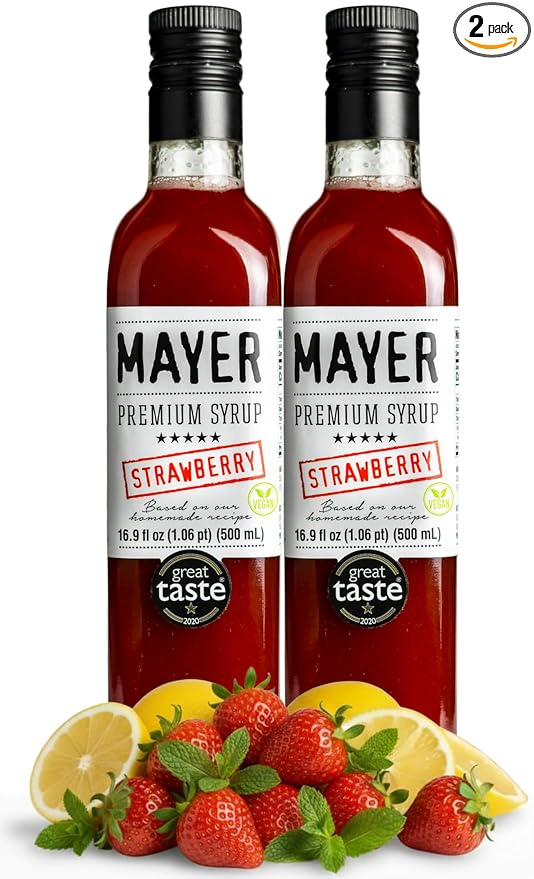 Mayer Premium Hungarian Strawberry Syrup - Award-Winning Artisanal Fruit Syrup, All-Natural, Crafted with 100% Real Fruits, Vegan, Gluten-Free – Perfect Coffee Syrup, Cocktails & Dessert Topping (2 Pack)