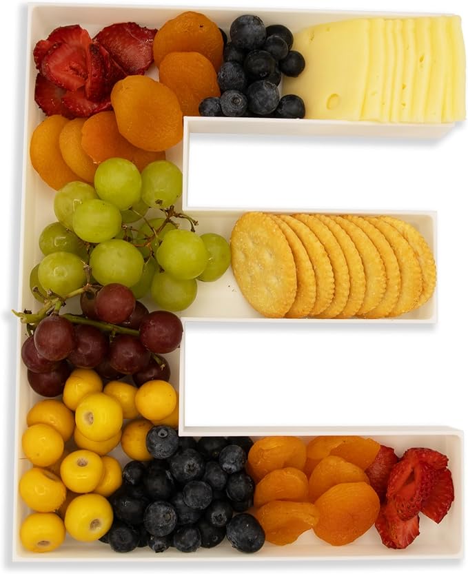 10" Reusable Plastic Box Form Tray Display for Treats, Charcuterie, Cake Pop, Candy, Charcuterie Box, Custom Charcuterie Letters Fillable - Reusable Letter Box - (White Plastic, E)