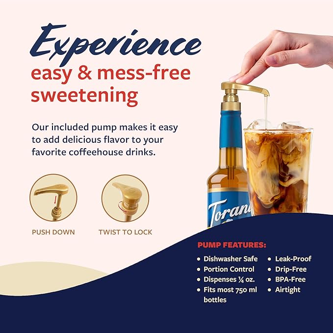 Torani Sugar Free Coffee Syrup, Peanut Butter Cup for Drinks, Zero Calorie, Pump Included, 25.4 Fl Oz