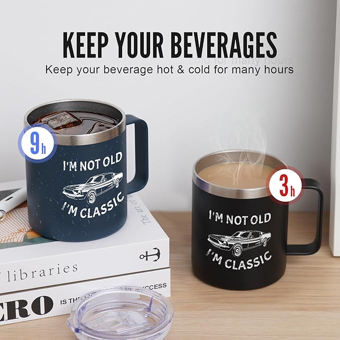 NOWWISH Christmas Gifts for Men, Husband, Grandpa, Dad - I am Not Old Mug - Retirement Gifts for Him, Coffee Mug on Stocking Stuffer (14oz, Navy Blue)
