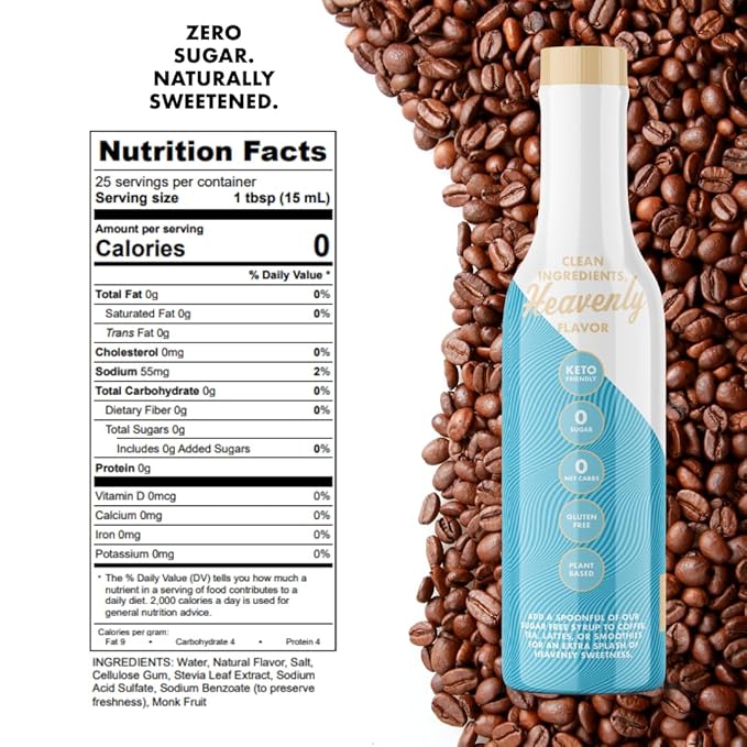 Sugar Free Hazelnut Sinless Syrup - Stevia Based, No Sugar Alcohols or Sucralose, No Artificial Sweeteners, Natural Ingredients, Coffee Tea Cocoa Dessert, Keto Friendly, 1 Pack