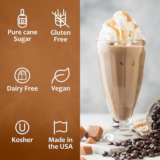Syruvia 4 Pack Caramel Syrup for Coffee – Rich Caramel Coffee Syrup Flavor, 25.4 fl oz, Kosher, Gluten Free, Ideal for Caramel-Infused Coffee & Drinks, Desserts, and More, No Coloring,