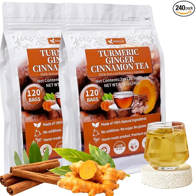 240 Premium Turmeric Ginger Cinnamon Tea Bags, 100% Natural Herbal Blend, Supports Digestion & Immune Health, No Sugar, No Caffeine, No Additives, Vegan, Premium Ingredients