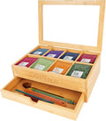 Bamboo Tea Bag Organizer – 8 Compartments, Drawer, Magnetic Lid, Premium Gift for Tea Lovers, Eco Kitchen Storage Box, Clear Window, Pantry Organizers And Storage (Organizer Only)