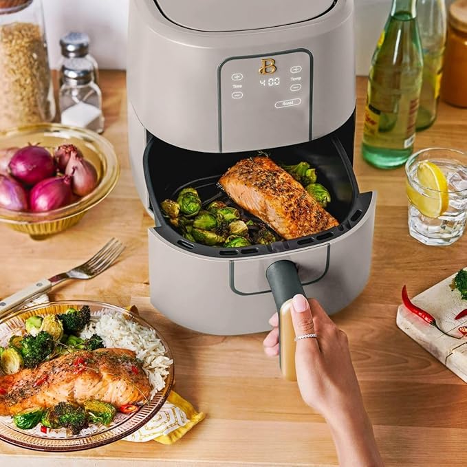 Beautiful 3 Quart Digital Air Fryer with TurboCrisp Technology – Matte Finish, Touchscreen, Nonstick Basket (Porcini Taupe)