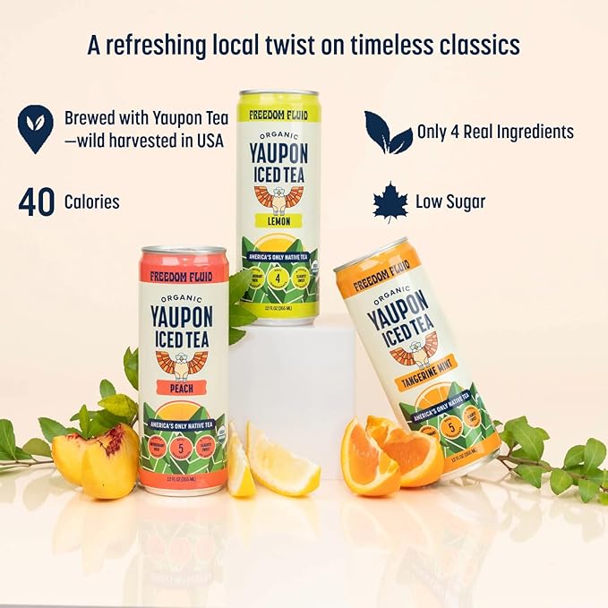 Freedom Fluid Yaupon Iced Tea – Refreshing & Slightly Sweet Organic Yaupon Tea – Variety 12 Pack (12 oz cans) – Antioxidant Rich, Natural Caffeine, Low Calorie, Low Sugar Herbal Tea Drink