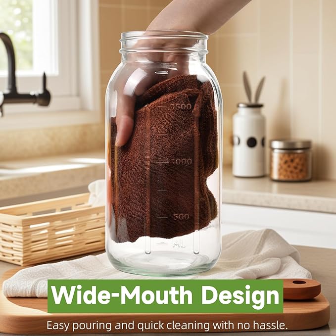 3-Pack 64oz Glass Mason Jar Pitchers with Leak-Proof Lids and Handles – Wide Mouth Design for Sun Tea, Cold Brew, Lemonade, Juice, Iced Tea, and Water