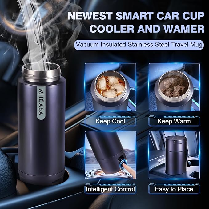 Vacuum Insulated Car Electric Kettle,Miicasa Stainless Steel Tumbler Car Water Heater,12V/24V Water Boiler with 6 Temperature and Auto Shut-Off Boil Dry,16oz