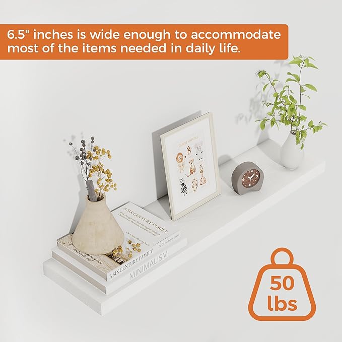 Fun Memories Floating Shelves for Wall, 27.5" Rustic Wood Deep Wall Mounted Shelves with Invisible Brackets for Decor & Storage, Floating Shelf for Living Room, Bathroom (White, Set of 2)