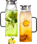 The high borate glass water pitcher with lid and handle is suitable for iced tea,homemade juice,milk,coffee,etc.All hot and cold beverages can be adapted (2L 2PCS)
