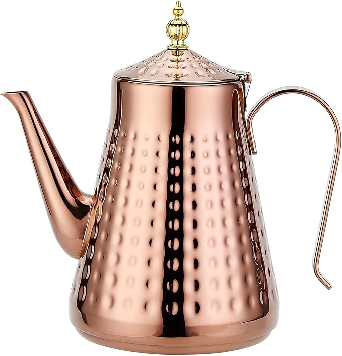 SANQIAHOME 1.8L(60oz) Stainless Steel Hammer Patterned Teapot With Removeable Infuser,Loose leaf cover,Copper