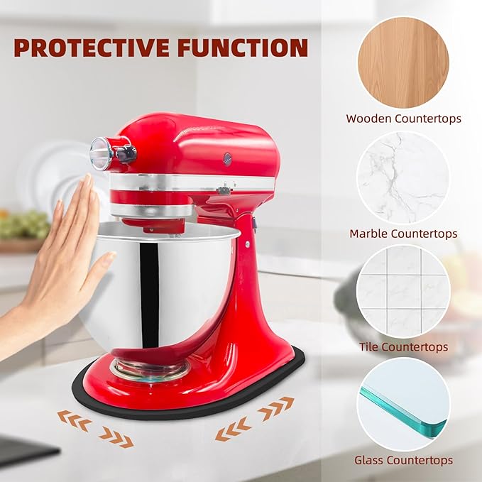 Mixer Slider Compatible with 4.5-5 QT Kitchen Aid Stand Mixers, Kitchen Countertop Storage Mover Sliding Caddy Mixer Slider Mat for Kitchen Aid Stand Mixer Accessories Attachment (Bamboo - Black)
