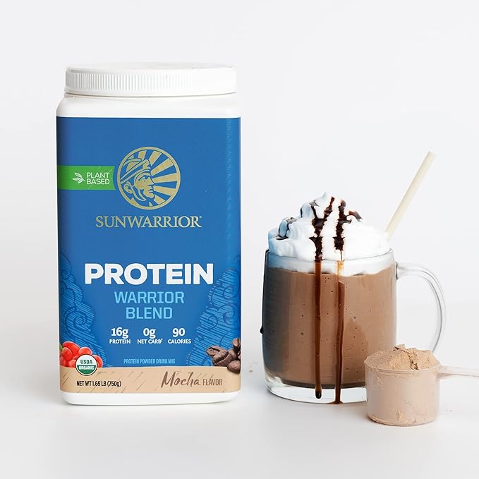 Vegan Protein Powder with BCAA | Organic Hemp Seed Protein Gluten Free Non-GMO Dairy Free Soy Sugar Free Low Carb Plant Based Protein Powder |Mocha 30 SRV 750 G | Warrior Blend by Sunwarrior