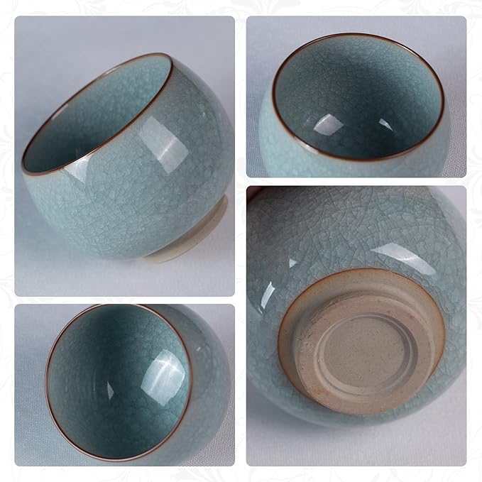 Tea Cup Set of 2 Porcelain Small Tea Cups 3.8oz Handmade Japanese Tea Cup Set, Asian Ceramic Teacups for Home, Party, Office, Chinese Kungfu Tea Set for Hot/Cold Drink (Meditation-Ice Crackle Glaze)