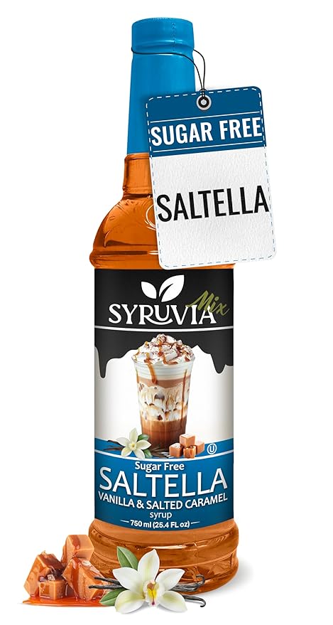 Syruvia Sugar Free Coffee Syrup, SALTELLA Syrup, Vanilla Salted Caramel Flavored Syrup for Drinks, Lattes, and Desserts – 25.4 fl oz