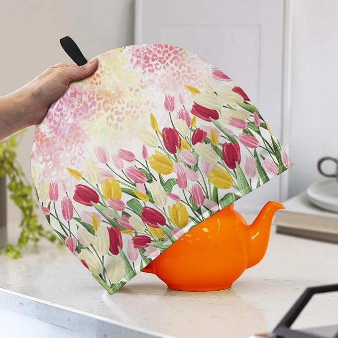 Tulips Tea Pot Cover Keep Warm Teapot Insulation Cover Pink Teapot Cover Water-Resistant Teapot Dust Protector Small Tea Cozies Covers