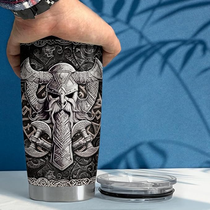 Viking Gifts for Men Viking Cup Tumbler 20oz Vikings Stainless Steel Insulated Tumblers Coffee Travel Mug Gift for Birthday Christmas