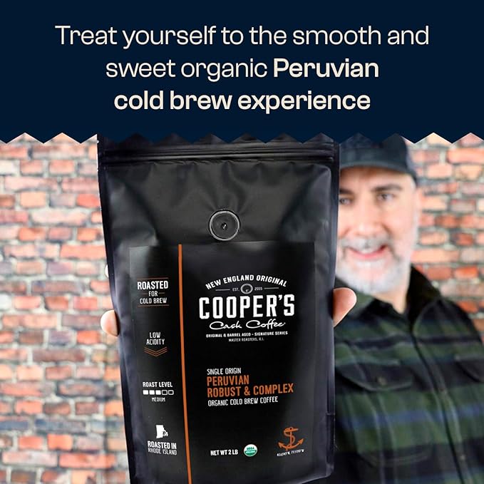 Peruvian Organic Cold Brew Coffee, Single Origin & Gourmet Beans, Tasting Notes Of Caramel With A Touch of Cherry & Orange, Medium Roast Coarse Ground Beans, 1 lb Coffee Bag