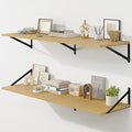 Fun Memories Floating Shelves for Wall, 12 Inch Deep Floating Shelves Set of 2, 48W x 12D Large Wall Shelf with Sturdy Metal Brackets for Living Room, Bathroom, Bedroom and Kitchen, Oak