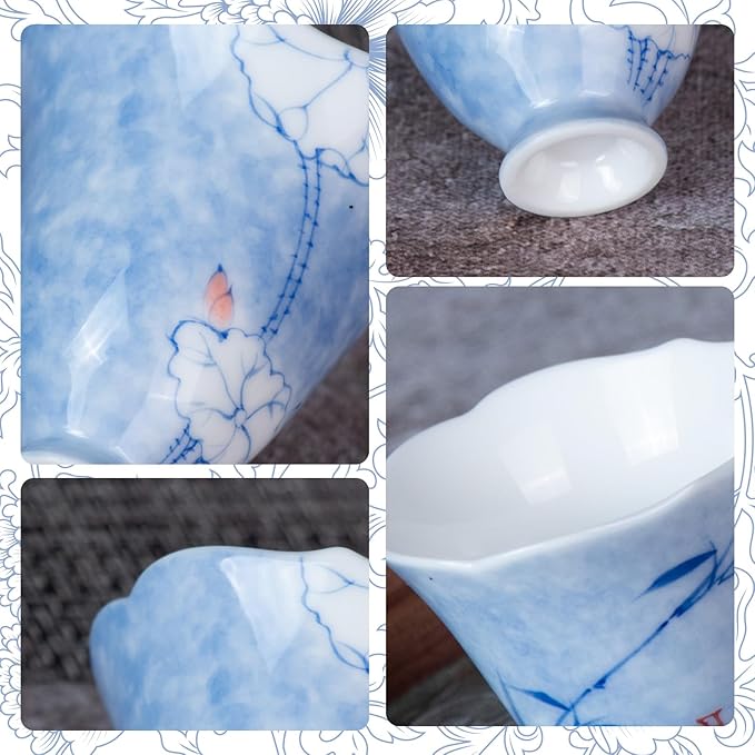 KAMMAK Ceramic Tea Cups Small, Cute Vintage Coffee Cup Set of 2, Porcelain Teacups Espresso Mug, 2.4oz Hand Painted Chinese Afternoon Tea Party Mugs, Birthday Gift for Women Men, Spring Beauty