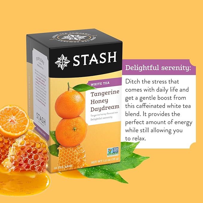 Stash Tea Tangerine Honey Daydream White Tea - Caffeinated, Non-GMO Project Verified Premium Tea with No Artificial Ingredients, 18 Count (Pack of 6) - 108 Bags Total