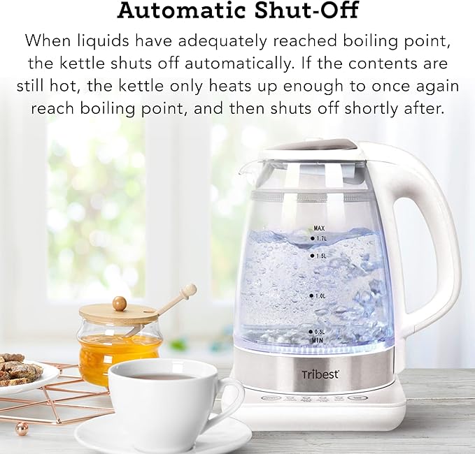 Tribest GKD-450 Hot Water Kettle, Electric Water Boiler & Water Warmer with Glass Tea Kettle, 110V, White