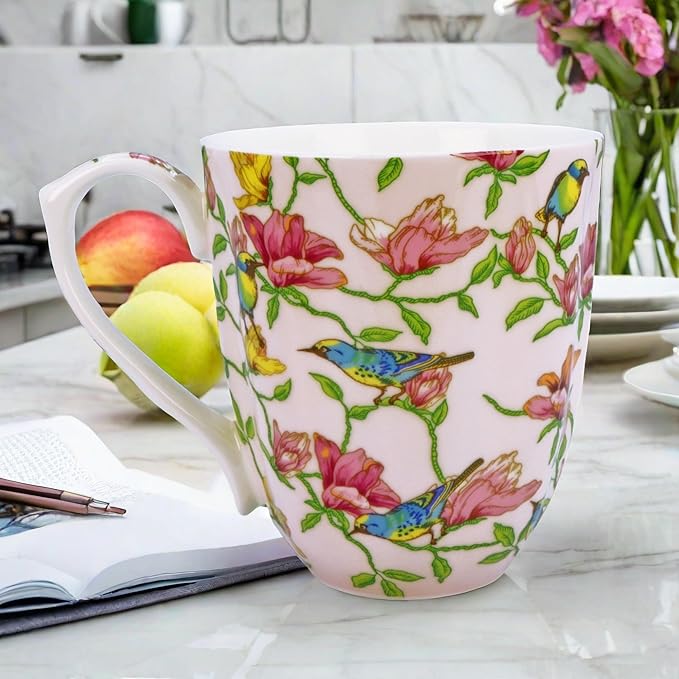13oz Bone China Floral Mug Bone China Coffee Mugs Bone Teacup Christmas Mugs Birthday Gifts for Women Mom Friends Coworker