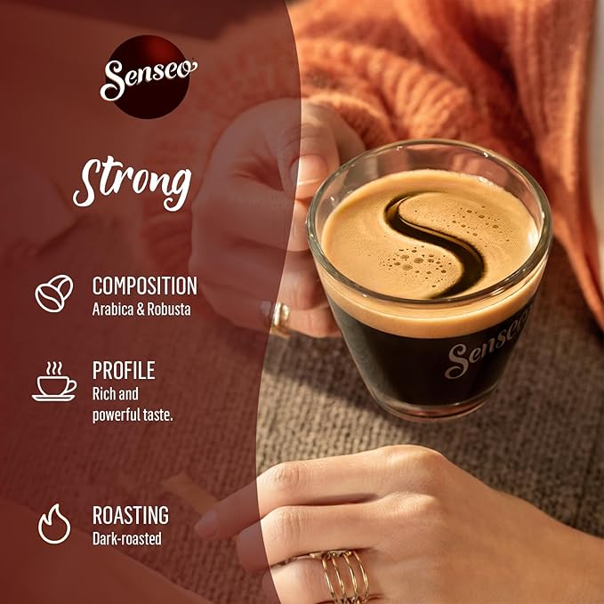 Senseo Strong Dark Roast Coffee Pods, 48 Count (Pack of 10) - Single Serve Coffee Pods Bulk Pack for Senseo Coffee Machine - Compostable Coffee Pods for Hot or Iced Coffee, Cold Brew Coffee