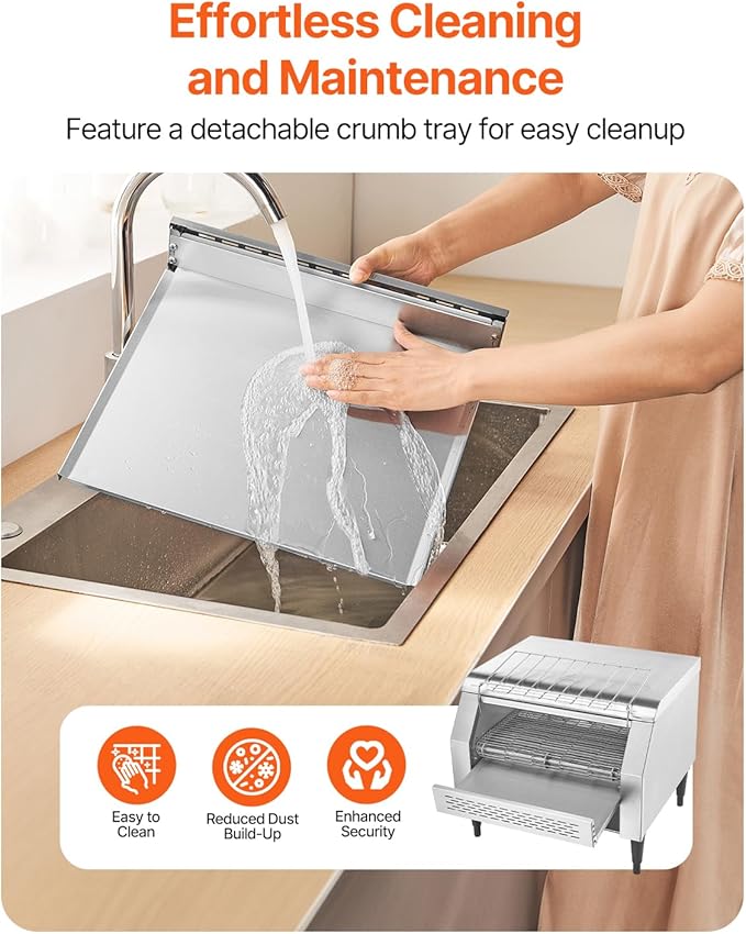 VEVOR 1770W Commercial Conveyor Toaster, 450 Slices per Hour, Heavy Duty Electric Toaster Oven, Food-Grade 304 Stainless Steel Conveyor Belt, Dual Knob Control, for Restaurant Bakery Bread Bagel Bun