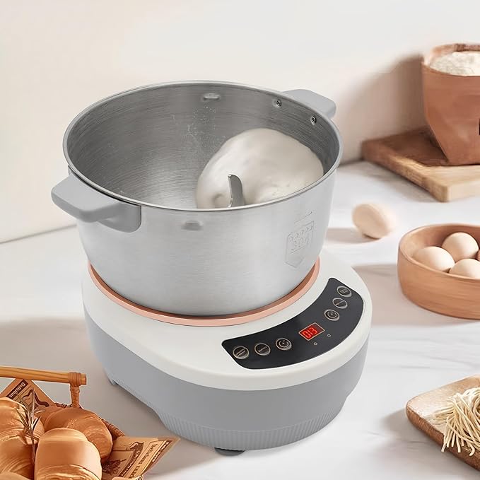 5L Electric Dough Maker with Ferment Function, 304 Stainless Steel Dough Mixer Machine with Digital Timer, Large Capacity Household Flour Kneading Machine for Pizza Bread Baking (Silver)