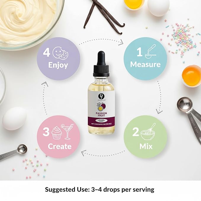Dolce Foglia Passion Fruit Extract - 2 Ounce Oil-Soluble Multipurpose Flavoring Ideal for Candy Making, Baking, Lip Balm, and Ice Cream - Passion Fruit Concentrate Perfect for Weight Management