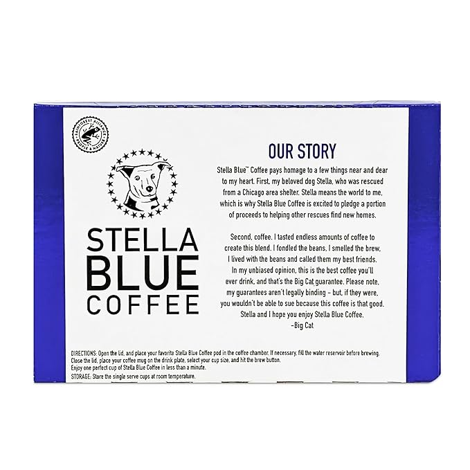 Stella Blue Coffee Pods, Electric Avenue Blend, Dark Roast, Toffee Dark Chocolate, Smoky Notes, 100% Arabica Beans, Ethically Sourced from Central and South America,12 Recyclable K Cup Compatible Pods