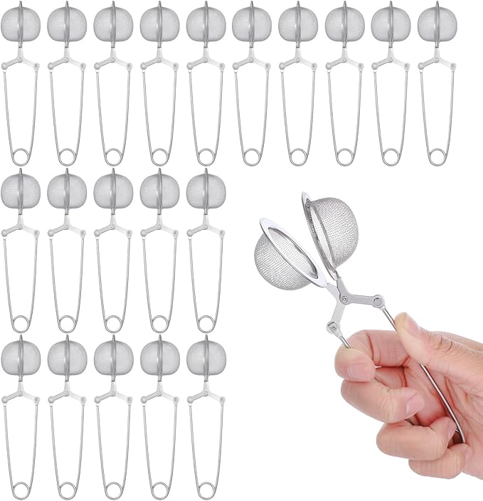 20 Pcs Snap Ball Tea Infuser Strainers, Silver Stainless Steel Fine Mesh Balls with Handle, Reusable Filters for Loose Leaf Tea, Spices and Seasonings