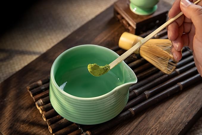 Traditional Matcha Tea Ceremony Tools, 4 Pcs Bamboo Matcha Whisk Set and Matcha Bowl with Spout and Whisk for Ceremony, Gift-Ready Presentation