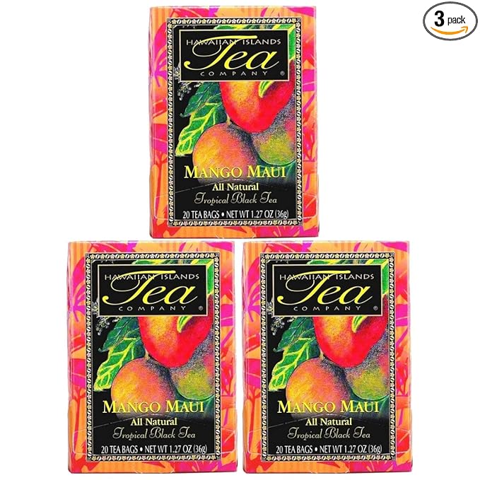 Hawaiian Islands Tea Company Mango Maui Black Tea, All Natural - 60 Teabags (3 Boxes)