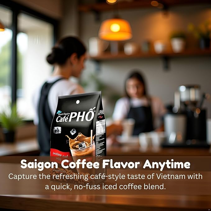 Cafe Pho Vietnamese 3in1 Instant Coffee Mix, Iced Milk Coffee, Cafe Sua Da, Single Serve Coffee Packets, Bag of 18 Sachets, Pack of 1-15 Months Shelf Life