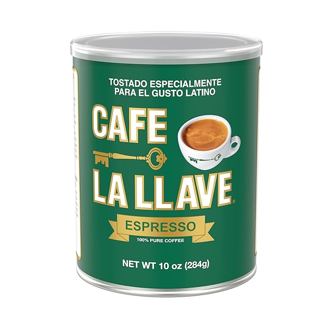 Cafe La Llave Dark Roast Ground Espresso Coffee 10 oz Can – Authentic Cuban-Style Rich Bold Strong Flavor-Intensely Aromatic Brew