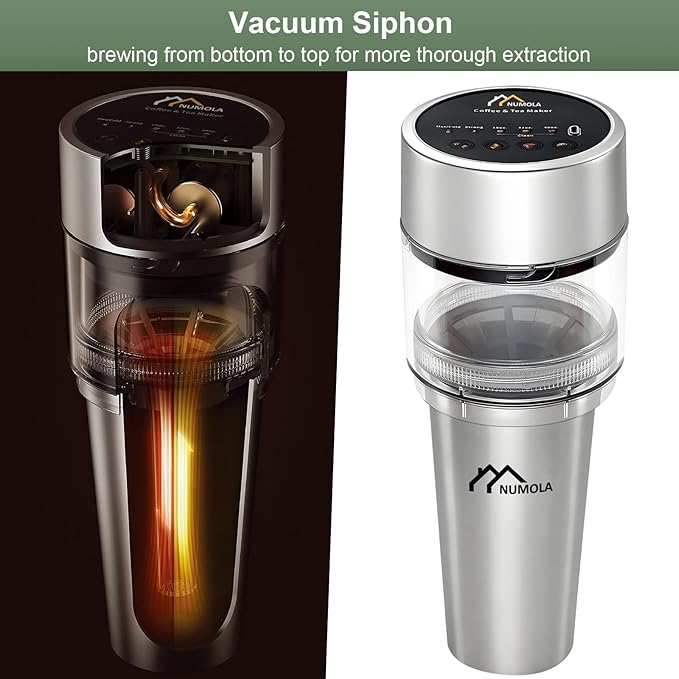Numola Cold Brew Coffee Maker, 3 Brew Sizes with 16oz Stainless Steel Cup, Vacuum Self-Cleaning Coffee Machine with Removable Coffee Filter for Home Travelling Camping