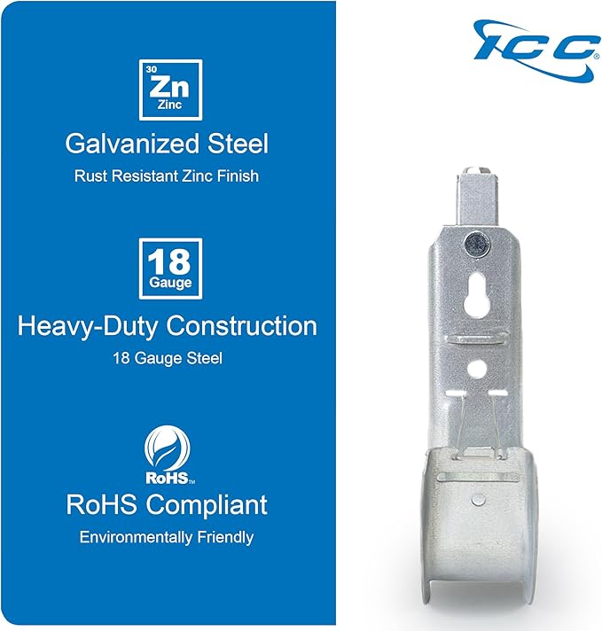 ICC Beam Clamp J Hook 2” with Retainer Clip - Galvanized Steel Cable Management Hooks for Hanging Cable to Beams - Rust-Resistant, EIA and TIA Compliant - 2 Inch 25 Pack