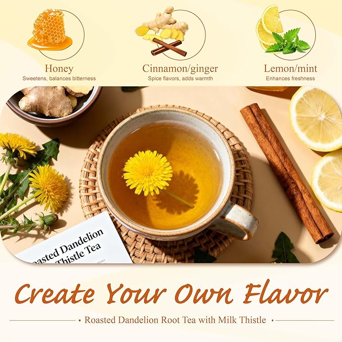 WT WEETEE Roasted Dandelion Root Tea with Milk Thistle, 50 Count Caffeine Free Herbal Tea Bags for Liver Cleanse, Naturally Roasted, Coffee-Like Flavor – Detox Herbal Blend