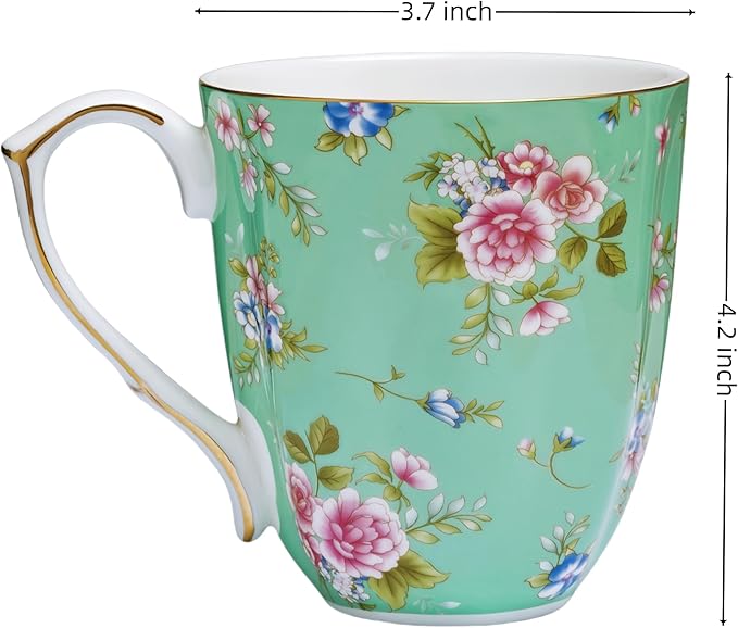 13oz Bone China Floral Mug with Gold Bone China Coffee Mugs Bone Teacup Christmas Mugs Birthday Gifts for Women Mom Friends Coworker