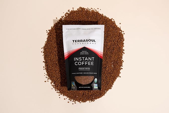 Terrasoul Superfoods Organic Freeze-Dried Instant Coffee, 3.5 oz - Fairtrade | Arabica Beans | Fresh Taste | Medium Roast