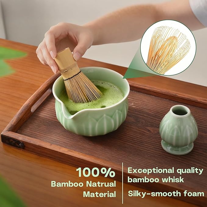 ZentButCool Matcha Set Includes Ceramic Matcha Bowl, Bamboo Whisk (Chasen), Scoop, Stainless Steel Matcha Sifter, And Whisk Holder (Off - White)