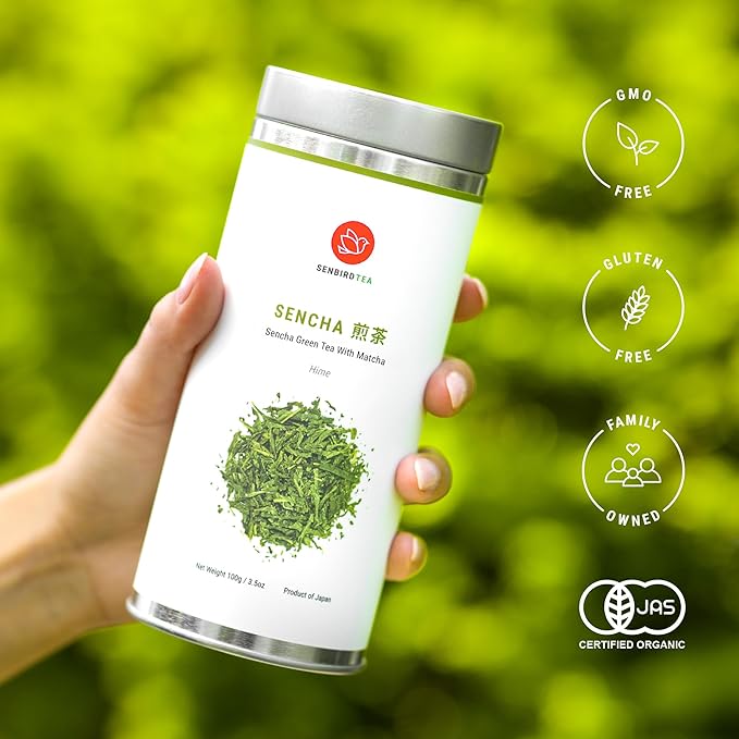Senbird Premium Sencha With Matcha - Japanese Green Tea With Matcha - From Kyoto, Japan - Loose Leaf Tea In Airtight Tea Tin (3.5oz/100g)
