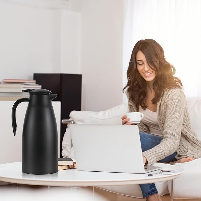 70 oz Thermal Coffee Carafe, Updated Insulated Stainless Steel Coffee Carafes for Keeping Hot Coffee & Water Hot Beverage-12Hours, Double Walled Vacuum Coffee Carafe (2black)