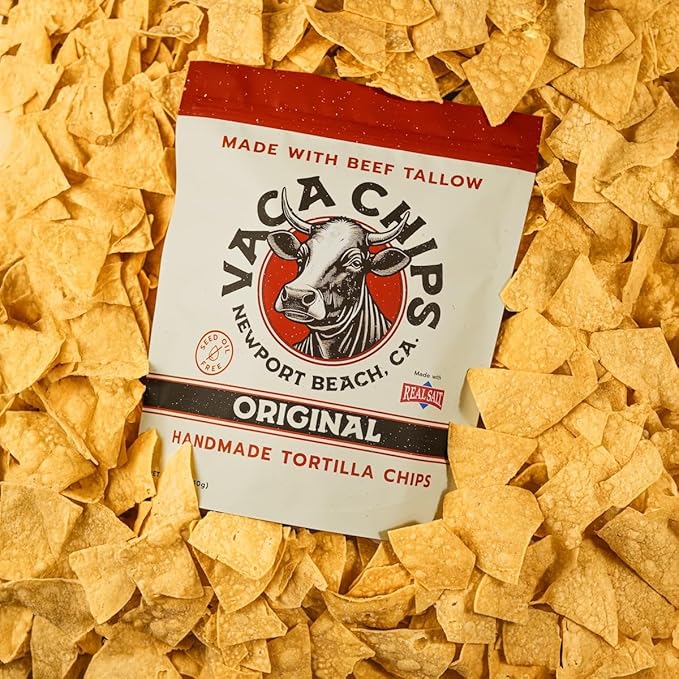 Vaca Chips – Beef Tallow Tortilla Chips, Original Flavor – 3 Pack of 5 oz Bags – Seed Oil Free Snack Made with Organic Corn & Sea Salt – Gluten Free, No Preservatives, Cooked in Beef Tallow