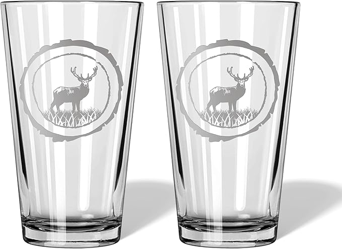 Duck Hunting Gifts for Hunters and Outdoorsman Mallard Whiskey Glass with Coaster Rustic Décor for Mountain Cabin Lake House Beer Pint Glass Fishing Fisherman Dad (Deer, Double Pint Glass)