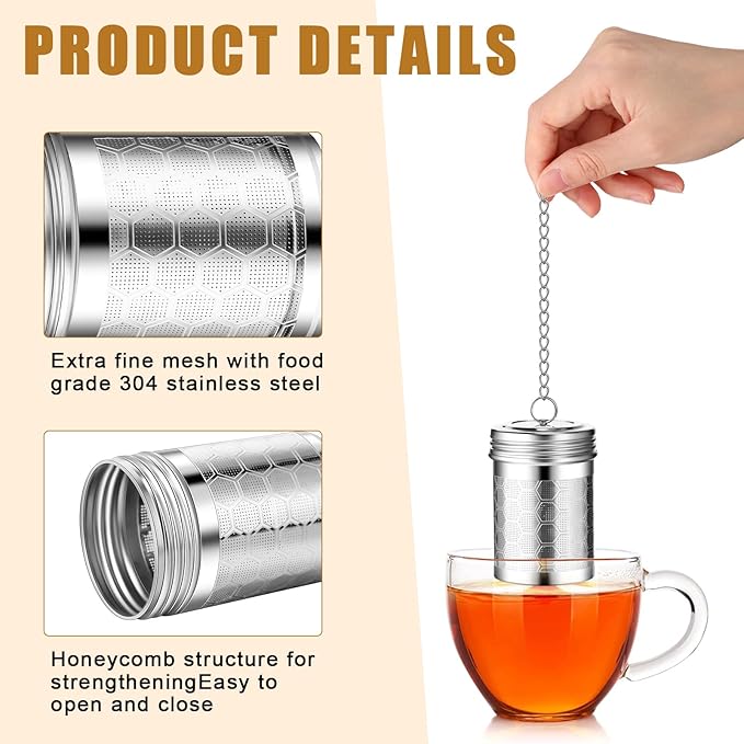 Umigy 4 Pcs Tea Infuser Strainers for Loose Tea with Scoop, Extra Fine Mesh Steeper 304 Stainless Steel Diffuser Leaf Holder with Extended Chain Hook for Brew, Spices, Seasoning