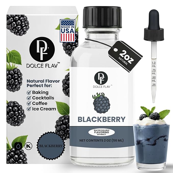 Dolce Flav Blackberry Extract - 2 Ounce Water-Soluble Multipurpose Flavoring Ideal for Baked Goods, Beverages, Coffee, Desserts & Ice Cream - Perfect Kitchen Gift for Holidays