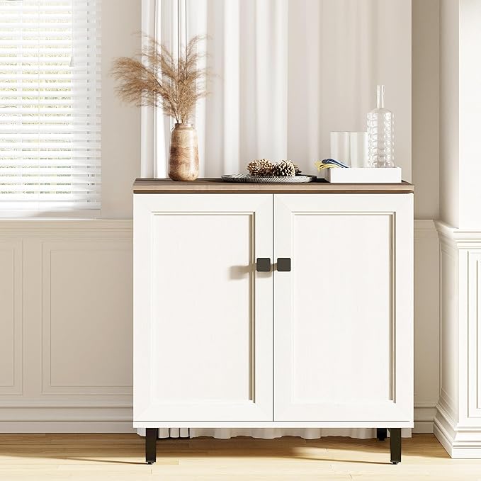 Multifunctional Buffet Sideboard Cabinet Farmhouse Modern Storage Cabinet with Adjustable Shelves for Kitchen, Coffee Bar, Living Room, White